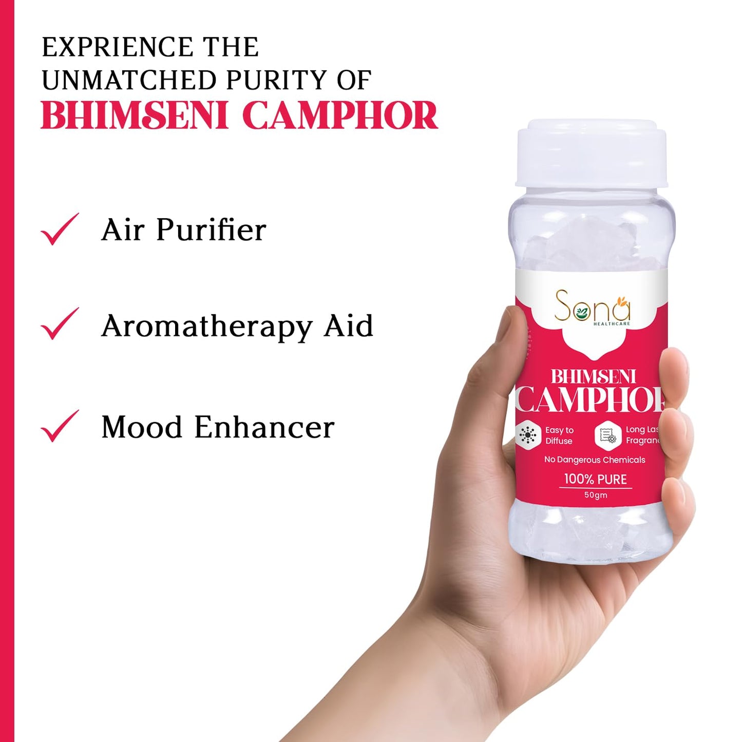 Sona Healthcare Bhimseni Camphor Chunk 50g Jar - Pack Of 2