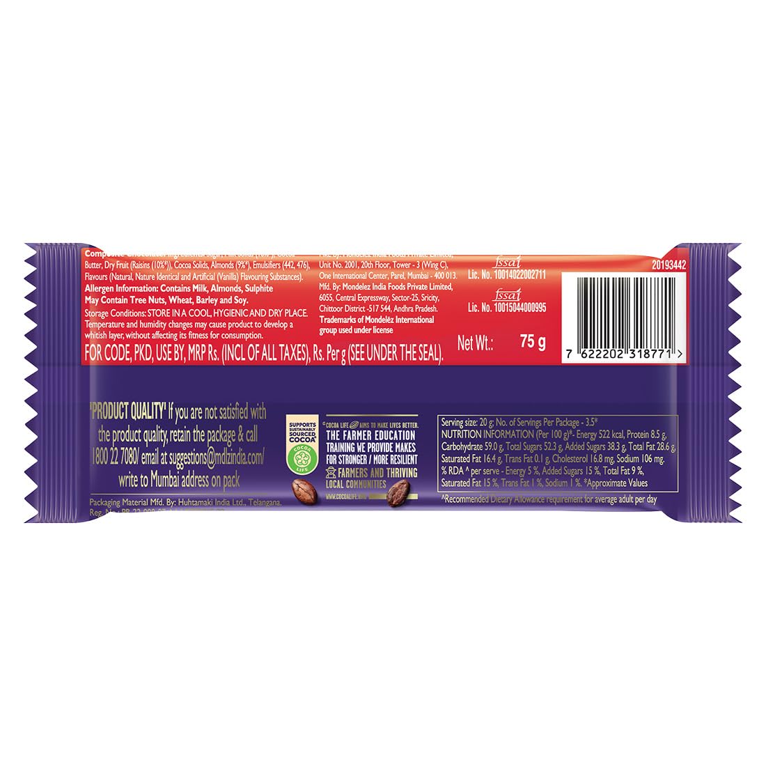 Cadbury Dairy Milk Fruit & Nut Chocolate Bar, Pack of 6 x 80g- image 6