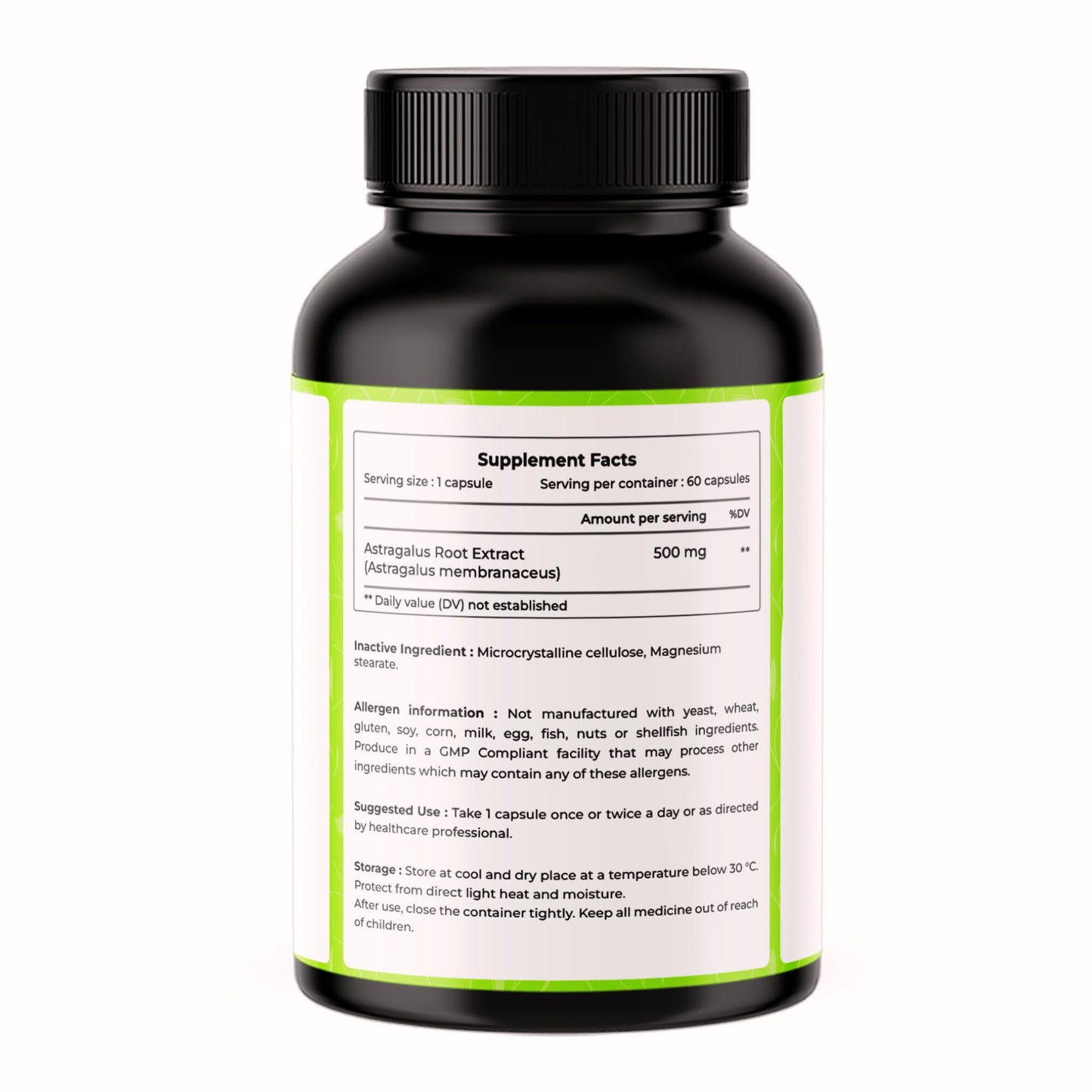 VREEX Astragalus Root Extract 500mg Capsules | Herbal Immune Support & Energy Supplement | Natural Antioxidant for Vitality & Wellness – 60 Capsules (Pack of 2)