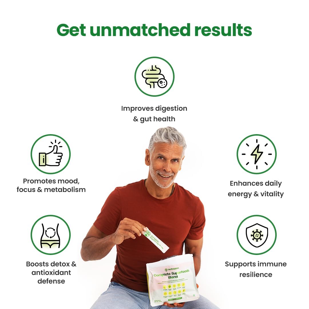 Nutrazen Complete Superfoods Blend – 30 Sachets | 50+ Superfoods | Vitamins, Minerals & Probiotics | Daily Plant-Based Nutrition | Supports Digestion, Gut Health, Detox & Immunity | Sugar-Free Supplement
