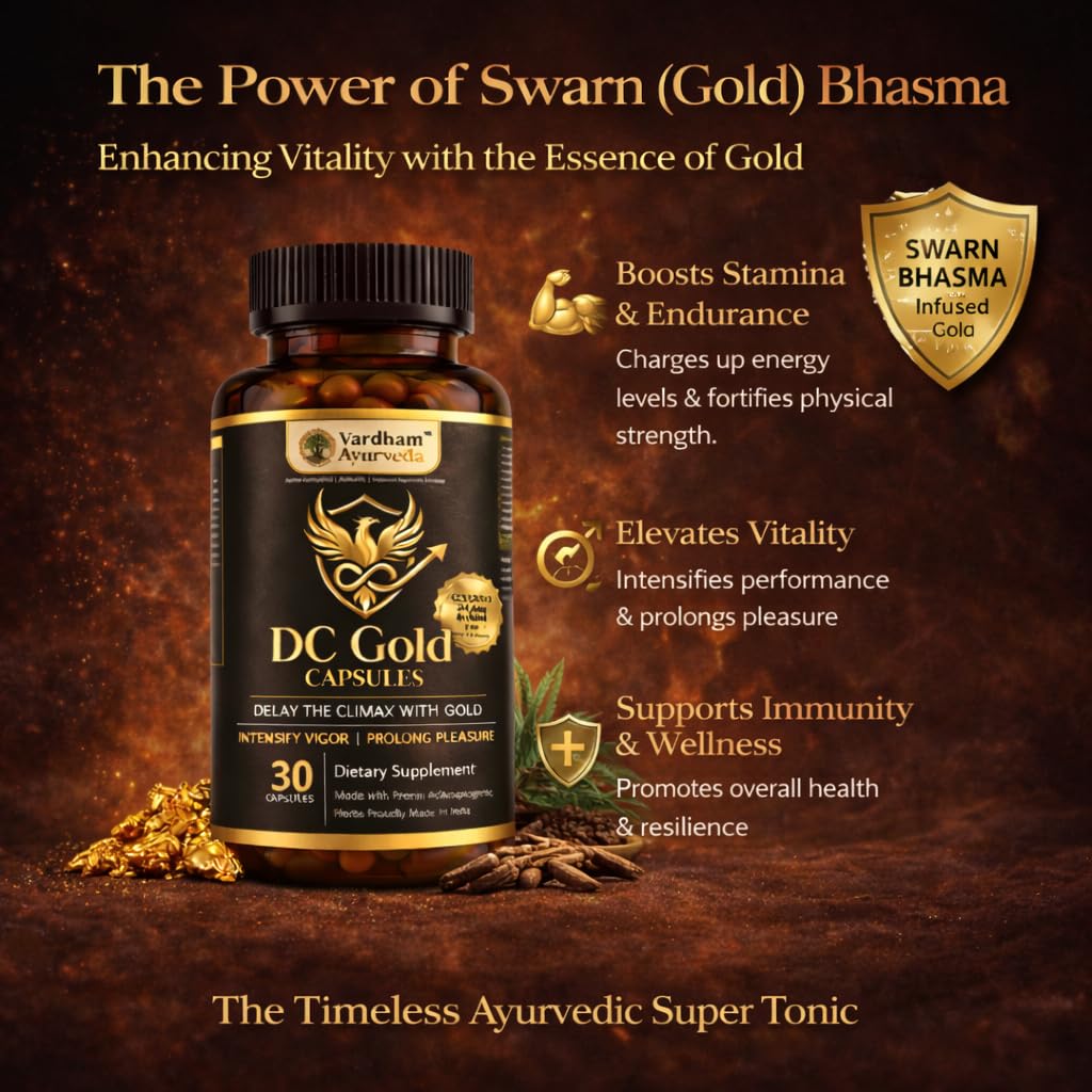 Vardham Ayurveda DC Gold Capsules | Ayurvedic Male Vitality & Fertility Support | Swarn Bhasma, Shilajit, Safed Musli & Kaunch Beej | Stamina, Strength & Sperm Health Support | 30 Capsules