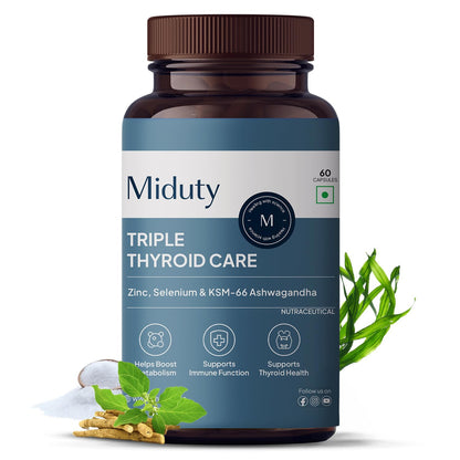 Miduty Triple Thyroid Care Supplement - Rapid Action Formula | KSM-66 Ashwagandh