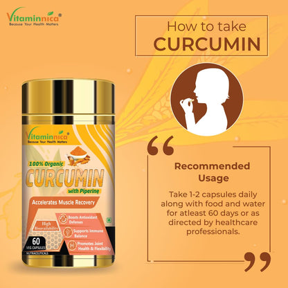 Vitaminnica Curcumin with Piperine with 95% Curcuminoids | Anti inflammatory Supplement for Adults | Supports Joint Health– 60 Veg Capsules