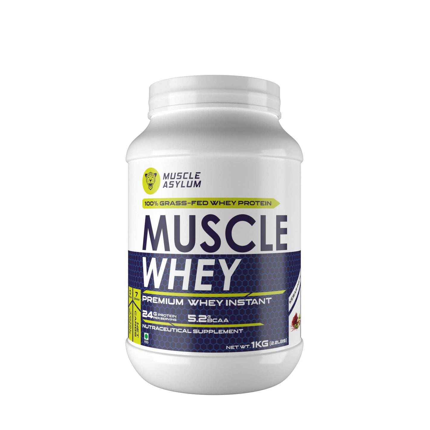 Muscle Asylum Premium Whey Protein | 1kg, 25 Servings | Kesar Pista | With Genui