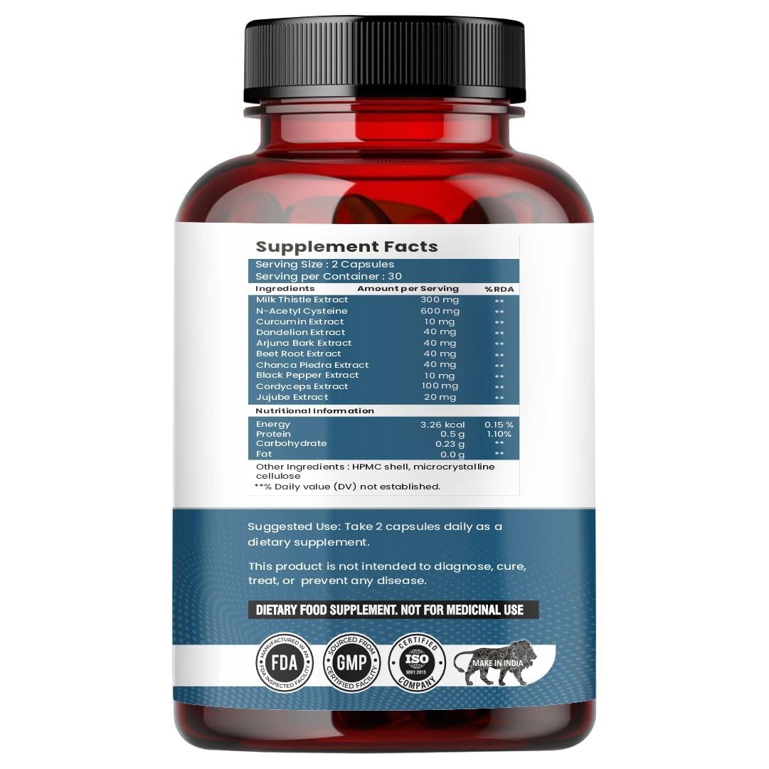 Raskam Lungs & Liver Detox Supplement with Milk Thistle & N-Acetyl Cysteine for Immune Support, 60 Veg Capsules