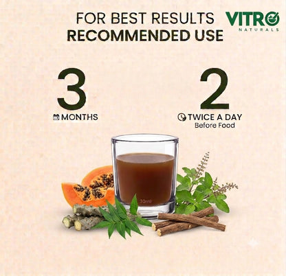 Vitro Dangee+ Juice 500ml | Papaya Leaf Juice with 7 Herbs Fresh Papaya Giloy, Neem, Tulsi & Mulethi | Supports Immunity & Healthy Boost Platelet Count |