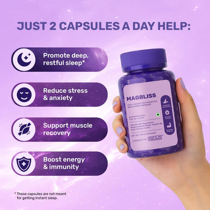 What’s Up Wellness MagBliss Magnesium Supplement| Magnesium Glycinate,Malate, Zinc & B6| Sleep, Cramps, Recovery, Nerve & Muscle Function| Men & Women| High Absorption & Clinically Proven| 60 Capsules