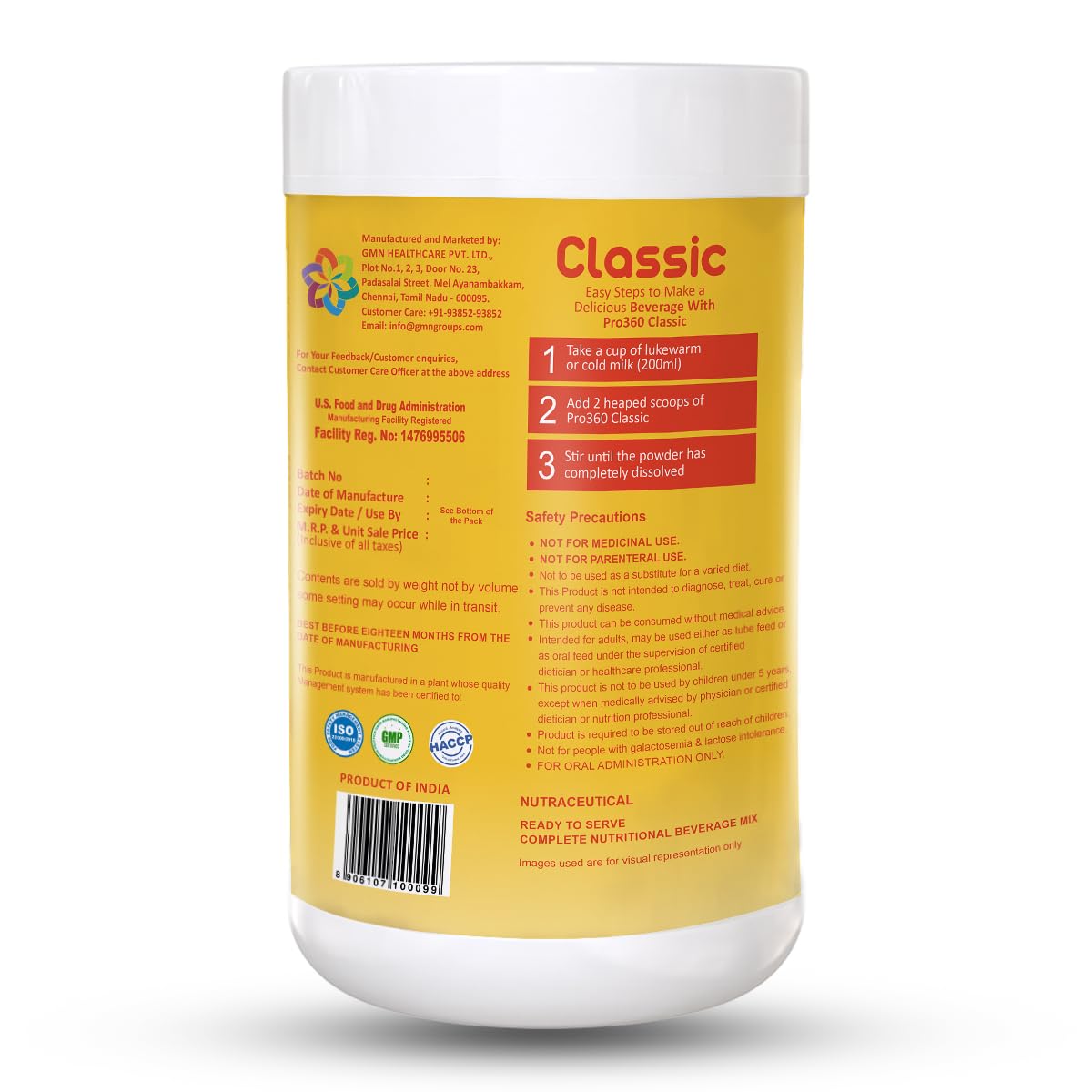 Pro360 Classic Daily Wellness Nutritional Protein Supplement Powder for Men and Women - Instant Beverage Mix - 200+200g (Kesar Badam) Pack of 2
