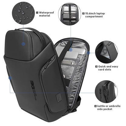 BANGE Smart Business Backpack with USB charging Port,Lightweight Work Backpack for Men and Women, Black, Medium, Style