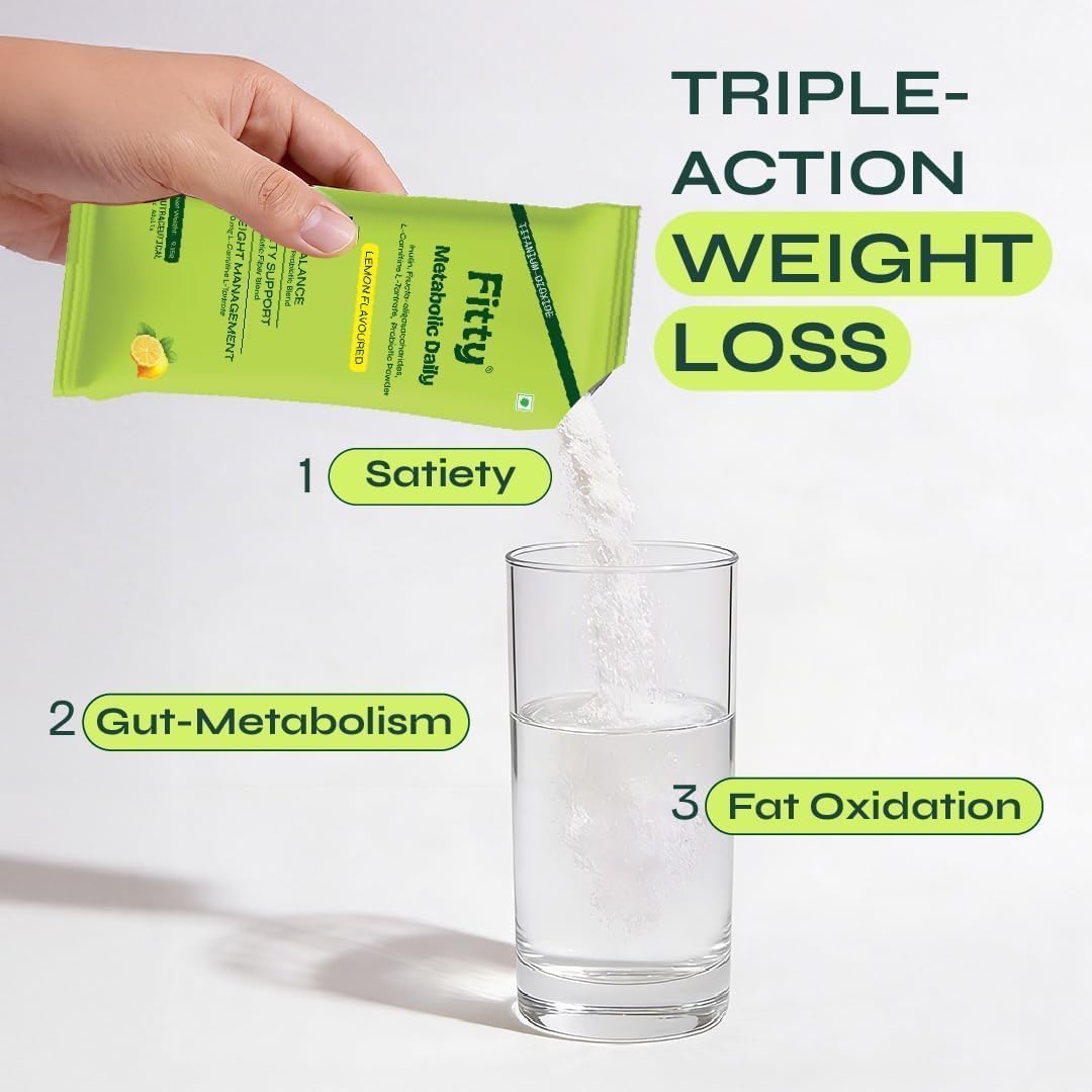 Fitty Metabolic Daily Prebiotic & Probiotic Sachets | 20 Billion CFU Synbiotic Formula with 7g Fiber Blend & 1000mg L-Carnitine | Gut Health, Digestion, Metabolism & Satiety Support | 15 Sachets