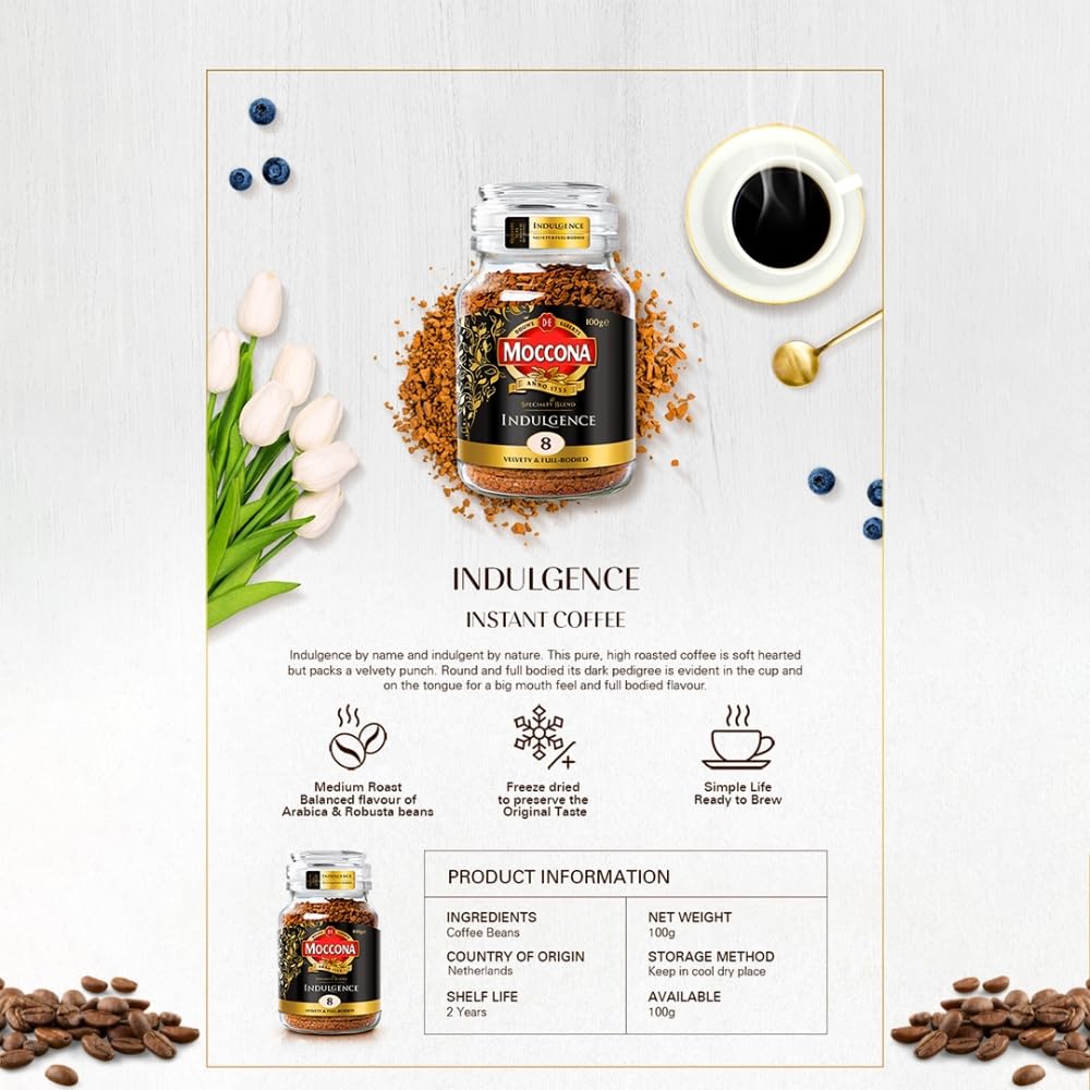 Moccona Indulgence Instant Coffee 100g | Imported Coffee | Premium Arabica & Robusta Blend | Freeze-Dried | Bold & Strong Flavor