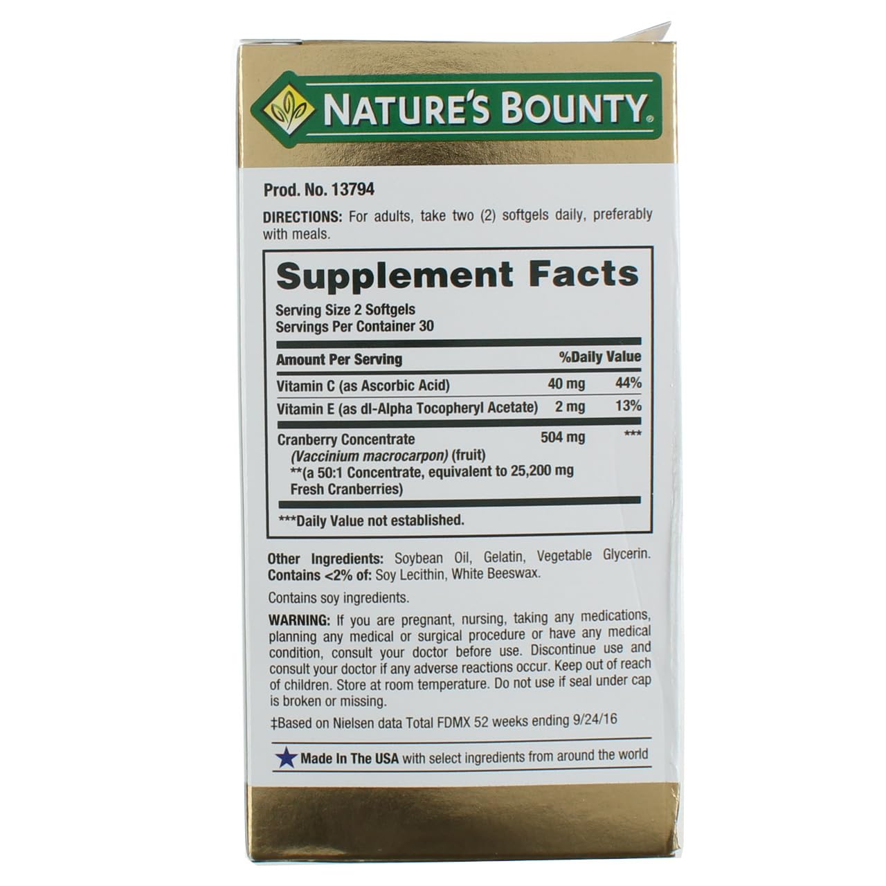 Nature's Bounty Triple Strength Natural Cranberry with Vitamin C - 60 Softgels