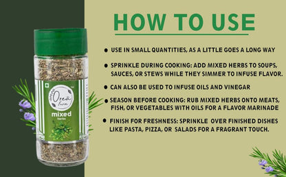 Orea Farm Mixed Herbs 25g. Italian Herb Blend for Pizza, Pasta, Salad, and Garlic Bread & Other Italian Cuisine, 25 Gram