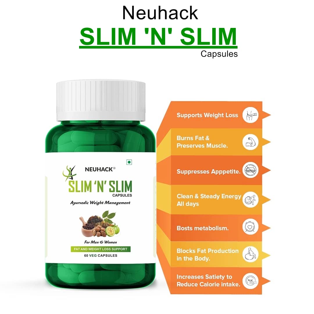 Neuhack Slim N Slim Weight & Fat Management Ayurvedic Veg capsules with Garcinia combogia - 60 caps