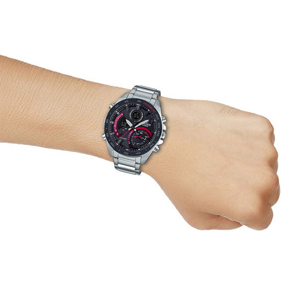 Casio Edifice ECB-900DB-1ADR Black & Red Analog-Digital Dial Silver Stainless Steel Band Men's Watch Smartphone Link World Time EX499