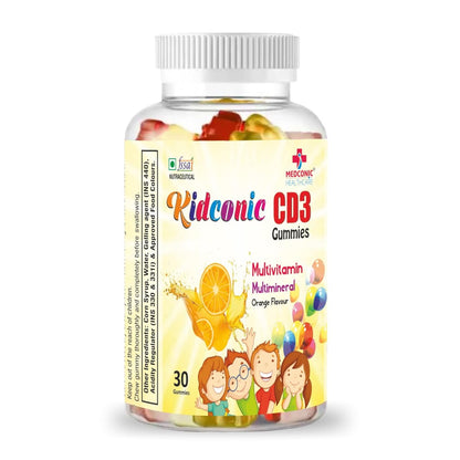 Medconic Healthcare Kidconic CD3 Gummies – 30 Gummies | Multivitamin Supplement for Kids with Vitamins C, D3, A, E, Zinc & Folic Acid | Immunity & Growth Support