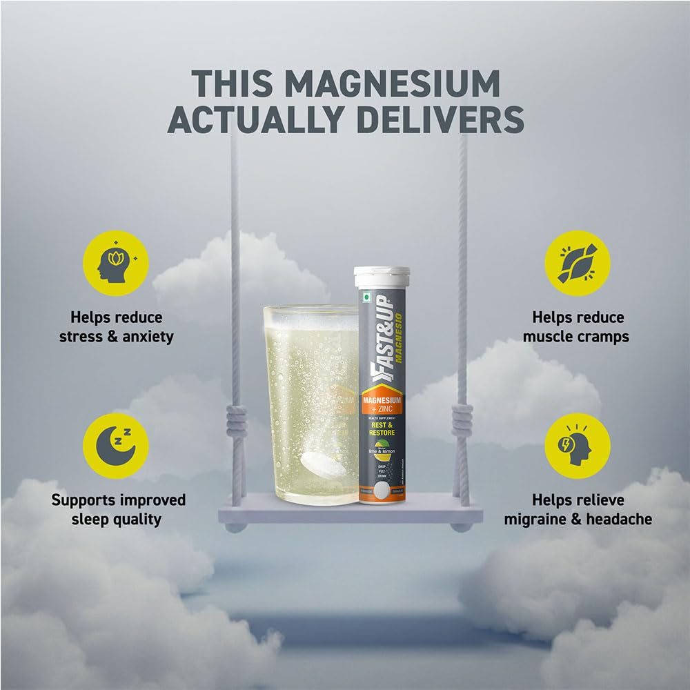 Fast&Up Magnesio - Magnesium and Zinc for Muscle Health and Stress - 20 Effervescent Tablets - Lime and Lemon Flavor