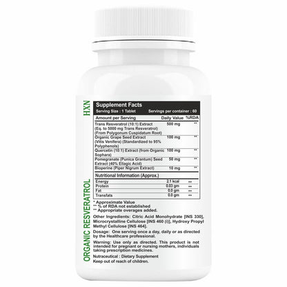 Propeptides Resveratrol Supplements Trans 500 mg With Grape Seed Extract, Quercetin Powder, Pomegranate, Improves Metabolism And Heart Health Care Supplement- 60 Tablets (No Capsules Pack1)