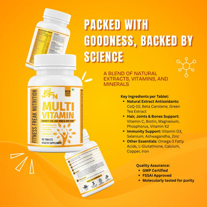 FITNESS FREAK NUTRITION Multi Vitamin Tablet for Immunity, Skin, Hair, Bones & Joint | 60 Tablets