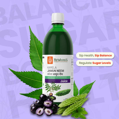 Krishna's Karela Jamun Neem Juice - 1000 ml | Blend Of Fresh Karela, Neem Juice & Jamun Seeds Ayurvedic Solution For Balancing Sugar Levels - (Pack of 2)