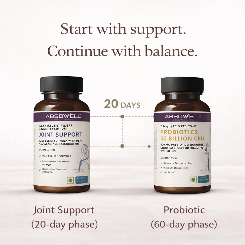 Absowell Joint Support & Probiotics Combo – Glucosamine, Chondroitin, MSM + 50 Billion CFU Probiotic