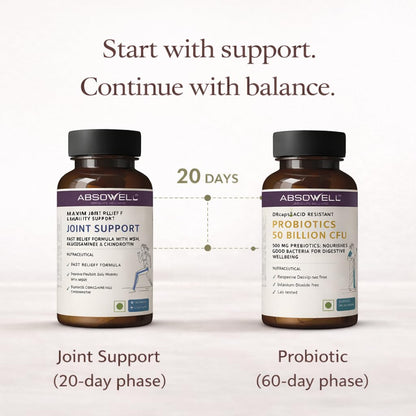 Absowell Joint Support & Probiotics Combo – Glucosamine, Chondroitin, MSM + 50 Billion CFU Probiotic