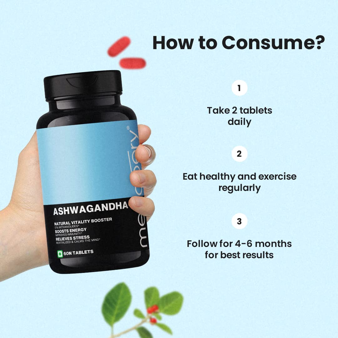 Meadbery Ashwagandha Tablet, 1000mg of True Himalayan Ashwagandha Tablet, Energy and Immunity Booster Ashwagandha Capsules for Men and Women, Clinically Researched Ingredients (60 Tablets)