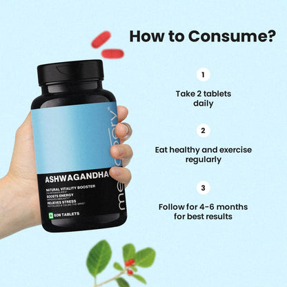 Meadbery Ashwagandha Tablet, 1000mg of True Himalayan Ashwagandha Tablet, Energy and Immunity Booster Ashwagandha Capsules for Men and Women, Clinically Researched Ingredients (60 Tablets)