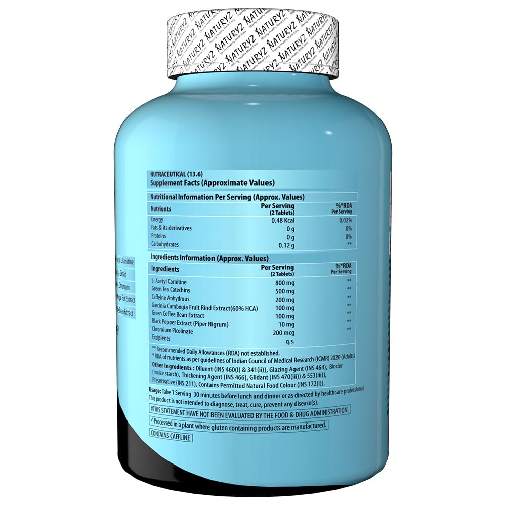 Naturyz LEAN CUTZ Thermogenic Fat Burner with Acetyl L Carnitine, Green tea Extract, Garcinia Cambogia, Green Coffee Bean Extract, Caffeine & Chromium Weight loss product for Men & Women - 90 Tablets