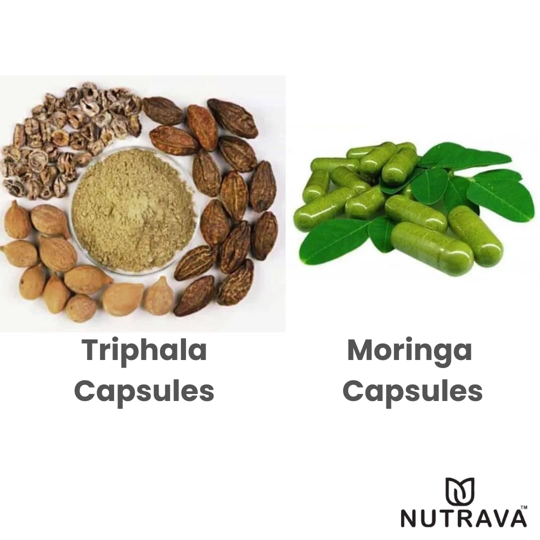 Triphala & Moringa Capsules – Ayurvedic Herbal Blend for Digestion, Energy & Wellness – Plant-Based Daily Support – 2 x 60 Capsules