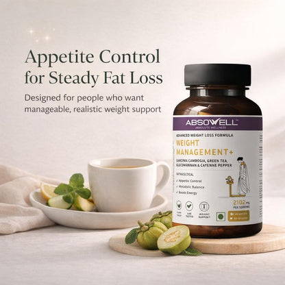 Absowell Weight Management Tablets [60 Capsules] – Garcinia Cambogia, Glucomannan & Plant-Based Ingredients | Supports Appetite Control, Metabolism & Healthy Weight Management | Herbal Dietary Supplement