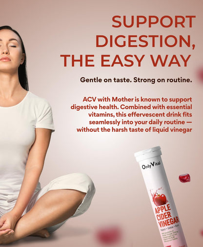 OnlyVital ACV Effervescent Tablets 500mg with Mother Vinegar, Pomegranate, Vitamin B12 & B6 | Digest & Metabolism Support | Watermelon