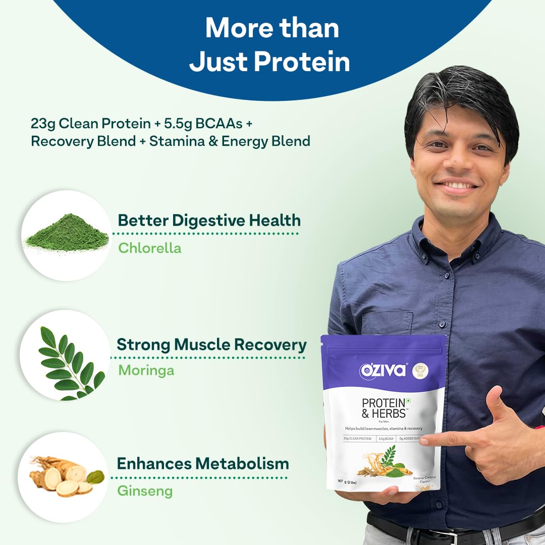 OZiva Protein & Herbs for Men (Banana Caramel)| Clean Protein, Shatavar- image 7