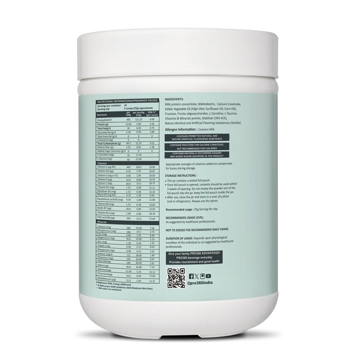 Pro360 Nefro LP Powder Vanilla Flavour – 400g Low Protein Nutrition Supplement for Kidney Health (Non-Dialysis) – Vanilla Protein Powder Enriched with L-Taurine, L-Carnitine (Pack of 2)