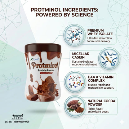 Knoll Healthcare Protminol Protein Powder Chocolate Flavour Daily Nutrition Supplement for Energy | Growth & Immunity Supports Active Lifestyle | Muscle Strength & Wellness for Teens & Adults | 200g