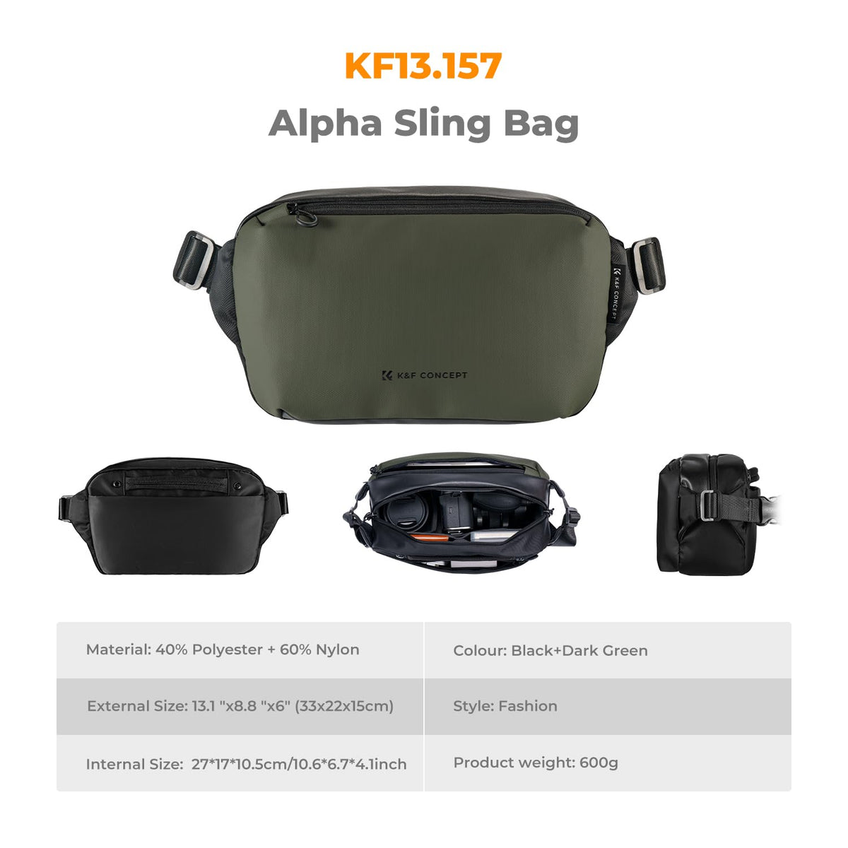 K&F CONCEPT 2 in 1 Camera Sling Bag, Everyday Shoulder Bag