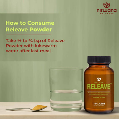 Nirwana Releave Powder for Constipation,Gas, Acidity & Bloating Relief | Natural Herbal Gut Cleanse & Detox | Soothes Digestive Tract | No Cramps or Diarrhoea | 100% Herbal Formula | 80g (Pack of 2)