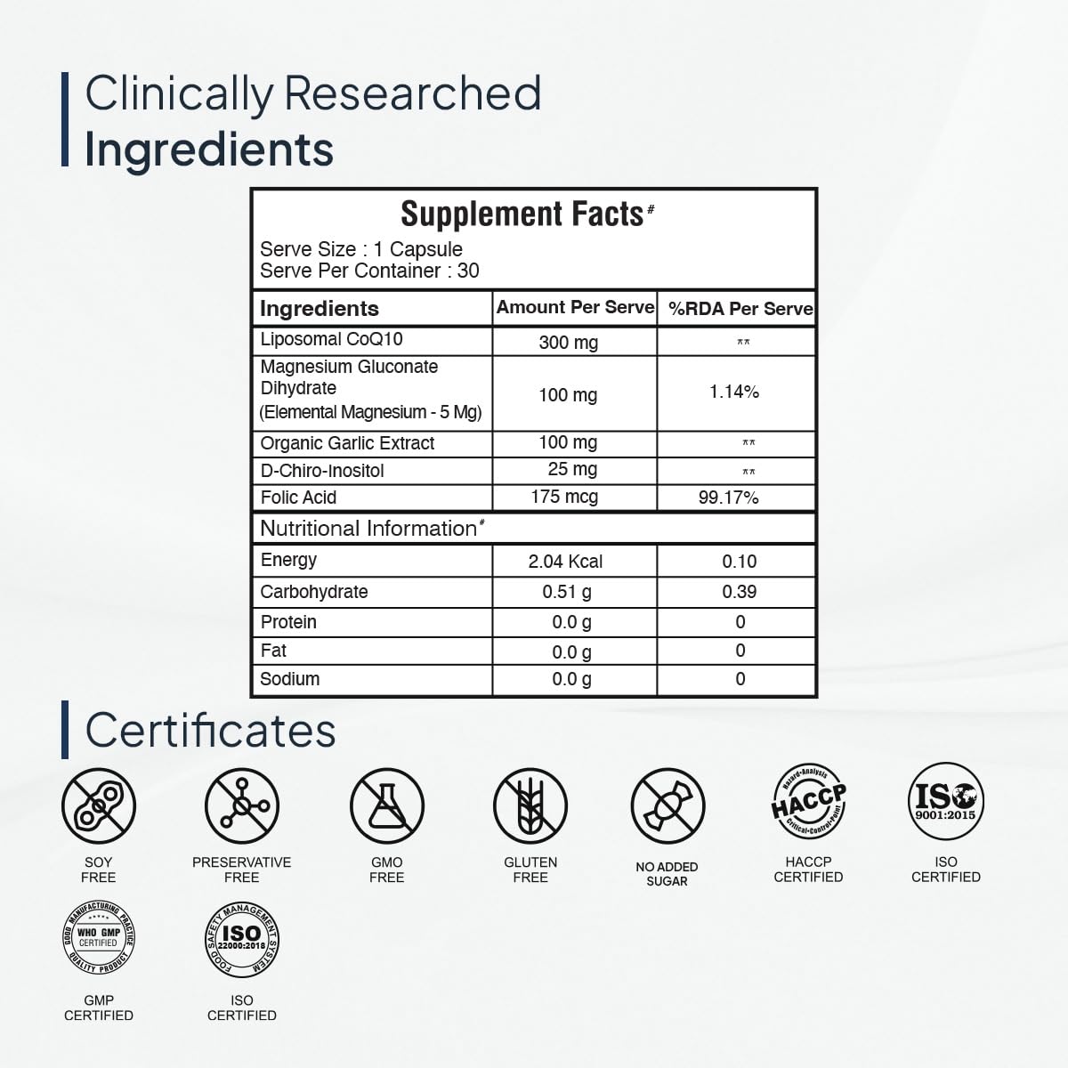 Miduty Happy Heart - Liposomal High Absorption CoQ10-300 mg With Methyl Folate, D-Chiro-Inositol, Magnesium | Helps in Blood Pressure Control & Heart Health Supplement - 30 Capsules