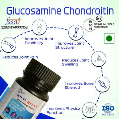 Joint Relax (60 Tablets) |Glucosamine & chondroitin and msm, curcuma and collagen With Vitamin D3, Calcium Supplement for Women and Men | For Bone Health & Joint Support.