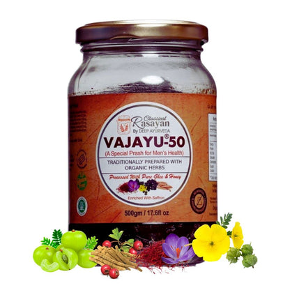 Deep Ayurveda Vajayu® 50 Prash | Ayurvedic Superfood with 30+ Herbs for Men’s Wellness | Boosts Testostrone Level, Energy, Strength, Stamina & Vitality | 500g Pack
