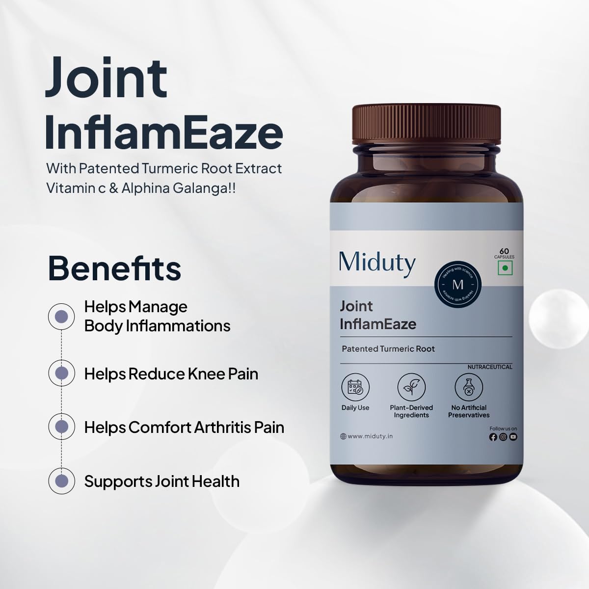 Miduty Joint InflamEaze – Boswellin, Curcumin C3 Complex, Ginger Extrac- image 8