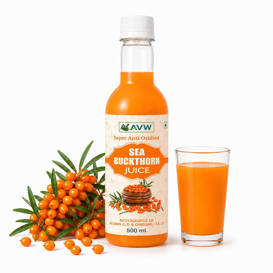 AVW Himalayan Sea Buckthorn Pulp Concentrate 500ml | Cold-Pressed | Natural Vitamin C, E & Omega 3, 6, 7, 9, Antioxidants | Immunity Booster, Skin Glow & Liver Health Support | Herbal Juice Seabuckthorn Supplement