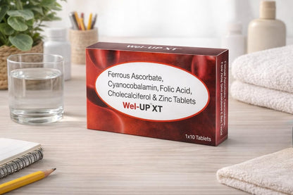 Novorem Wel-Up XT Tablets | Ferrous Ascorbate, Folic Acid, Cyanocobalamin, Cholecalciferol & Zinc Tablets | Iron & Vitamin Supplement | 10 Tablets (2)