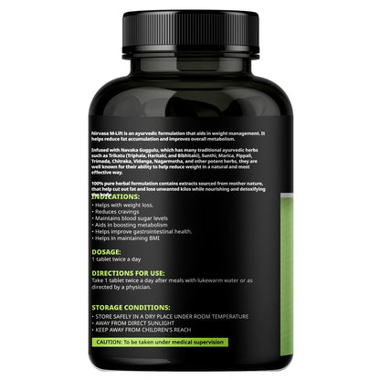 Nirvasa Staylean M-LIFT Ayurvedic Tablets (60 Tabs) | Natural Weight Management & Metabolism Booster | Helps Reduce Fat, Cravings & Maintain BMI | With Sunthi, Pippali, Haritaki & Amalaki - Pack-1