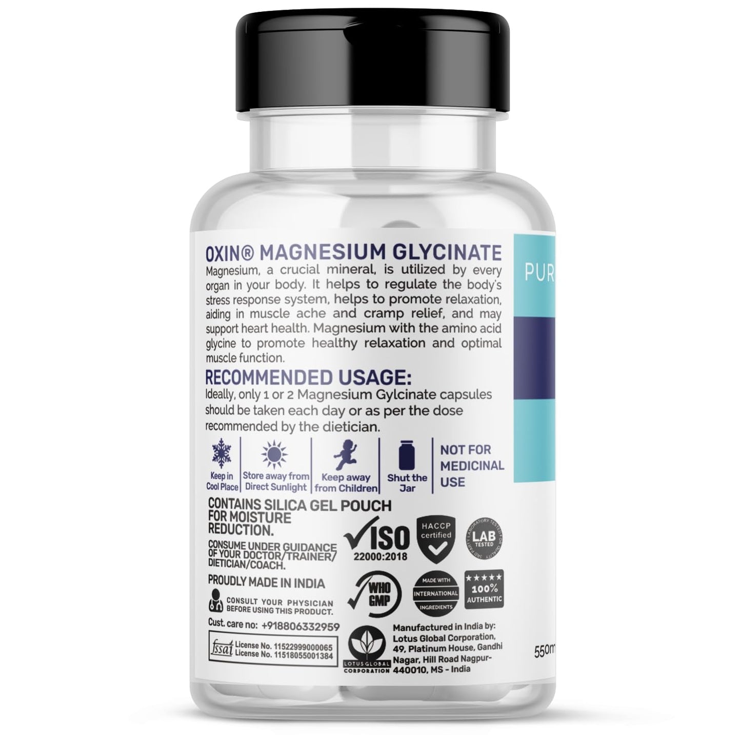 Oxin Nutrition Magnesium Glycinate High Absorption - 120 Vegetable Capsules
