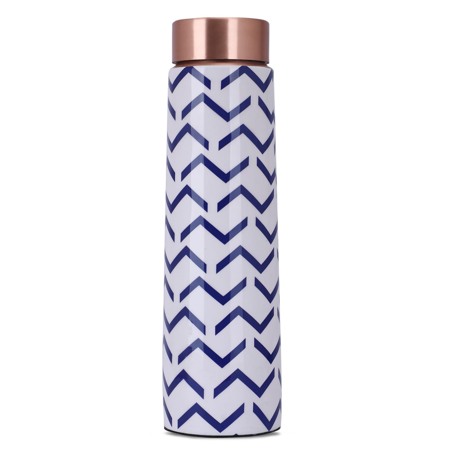 Yellow Trunk Co. Printed Copper Water Bottle - 1000ml | Blue and White Chevron | Modern Design | Leak Proof Design| Health Benefits