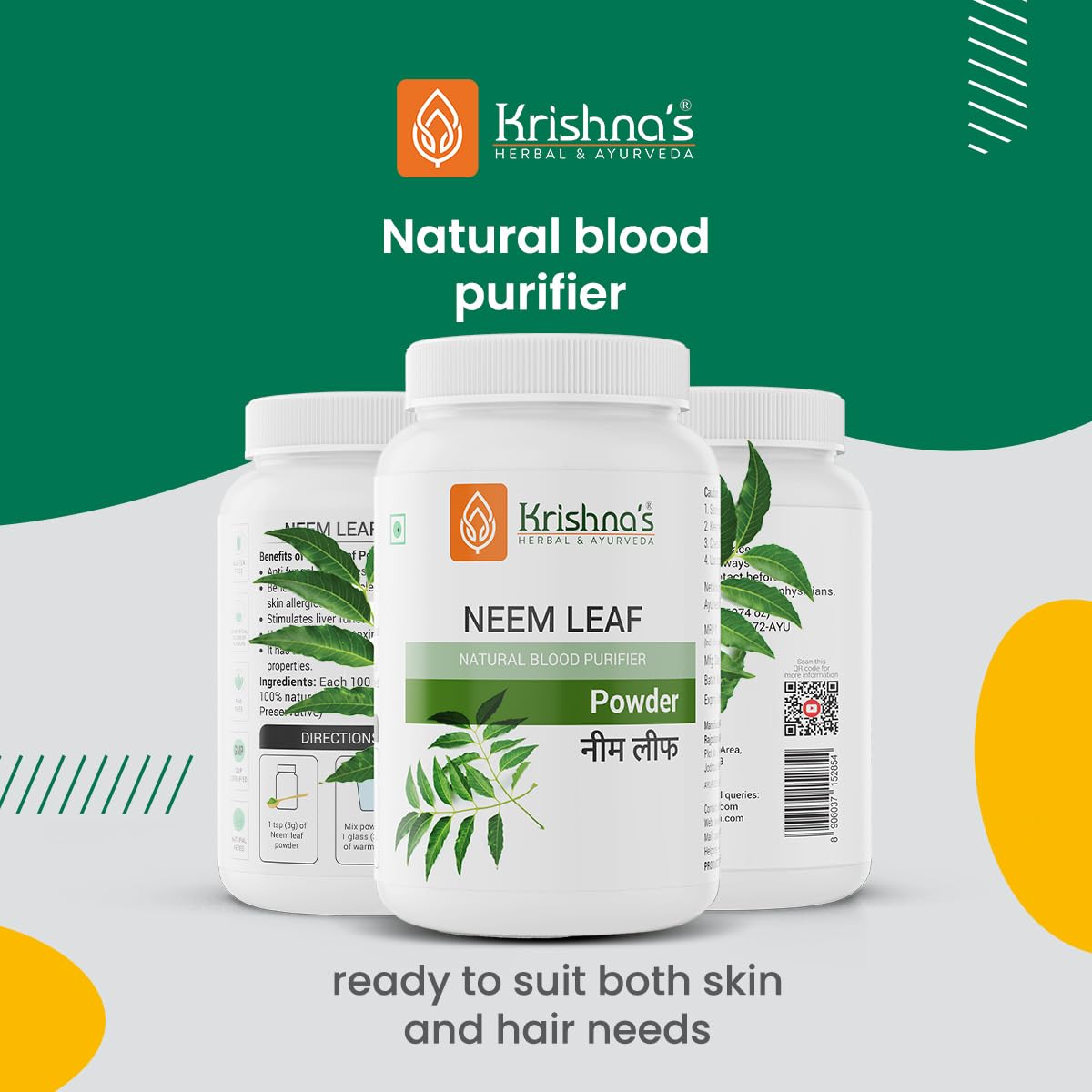 Krishna's Neem Leaf Powder - 100 g | Preservative Free | Natural Powder For Face, Skin & Hair Growth Pack