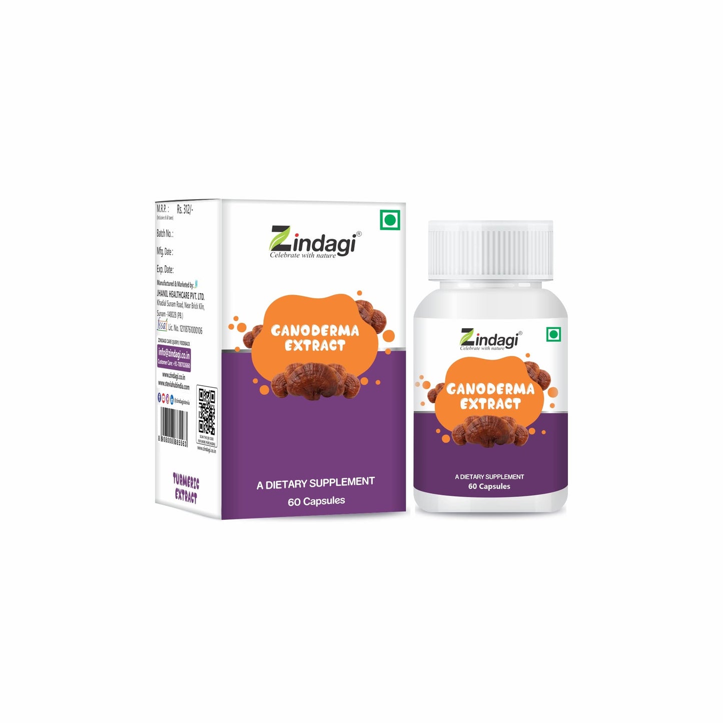 Zindagi Ganoderma Pure Extract Capsules - Helpful In Weight Management - Antioxidants For Healthy Body (60 Capsules)