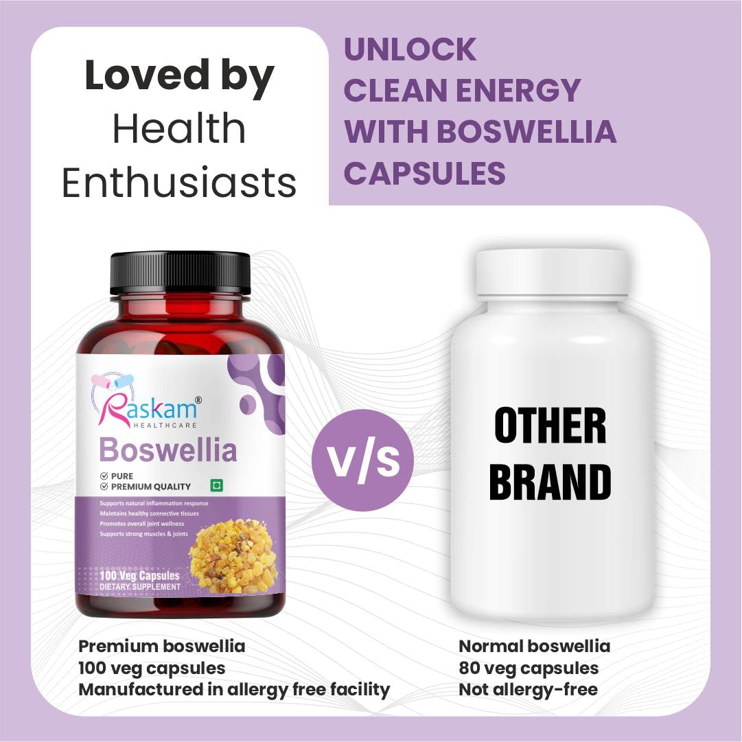 Raskam Boswellia Serrata Extract 100 Veg Capsules (500mg) | Healthy Inflammation Response & Mobility | Non-GMO & Gluten-Free (Pack of 2)