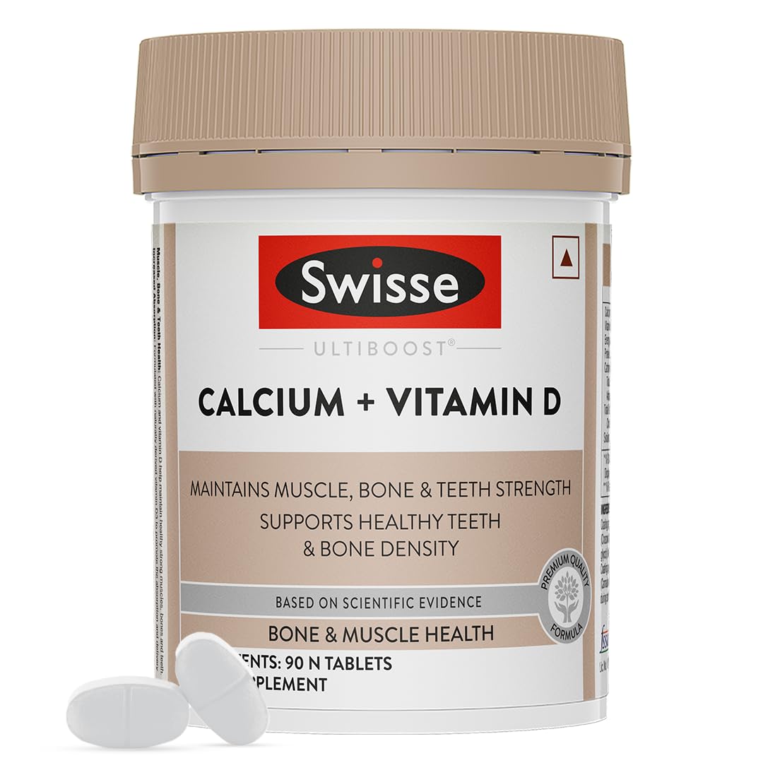 Swisse Calcium + Vitamin D - Supports Stronger Bones, Immunity & Muscle Health, Manufactured In Australia - Pack of 90 Tablets (1 Tablet Per Serving)